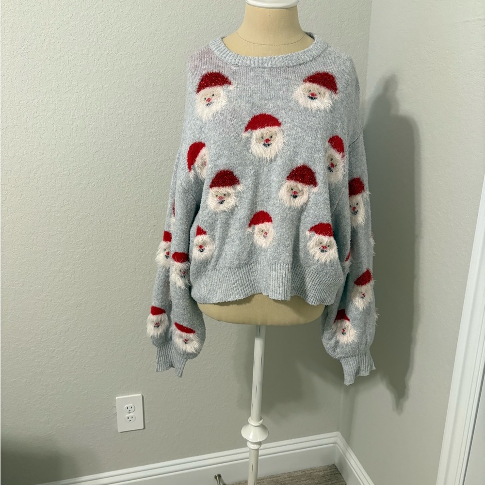 Miss Sparkling Santa Patterned Gray Sweater